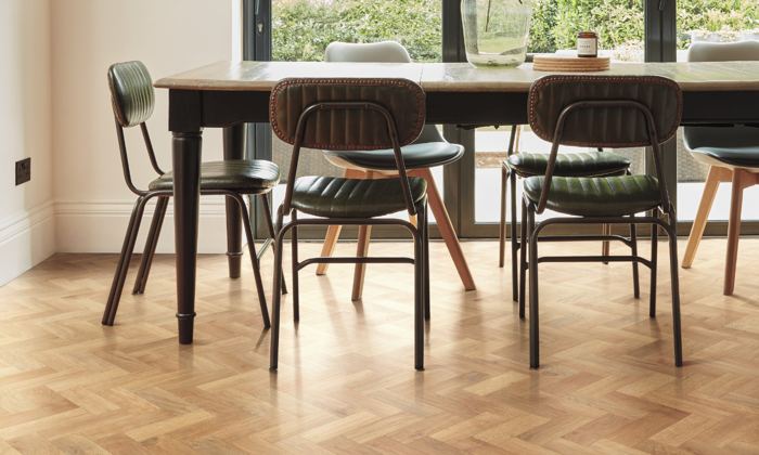 Karndean blond oak parquet parquet in a dining room