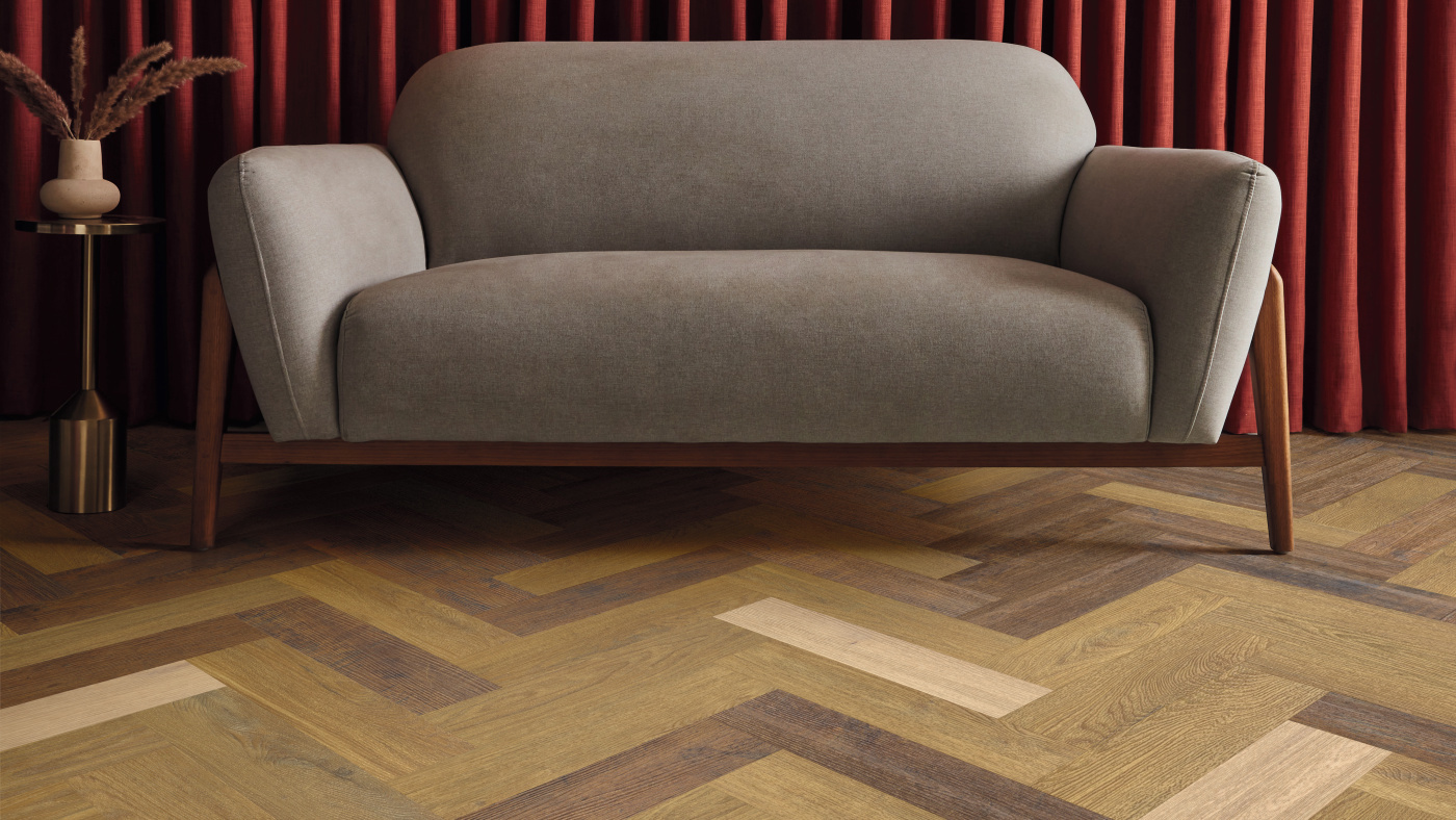 Karndean mixed herringbone wood flooring in a living room