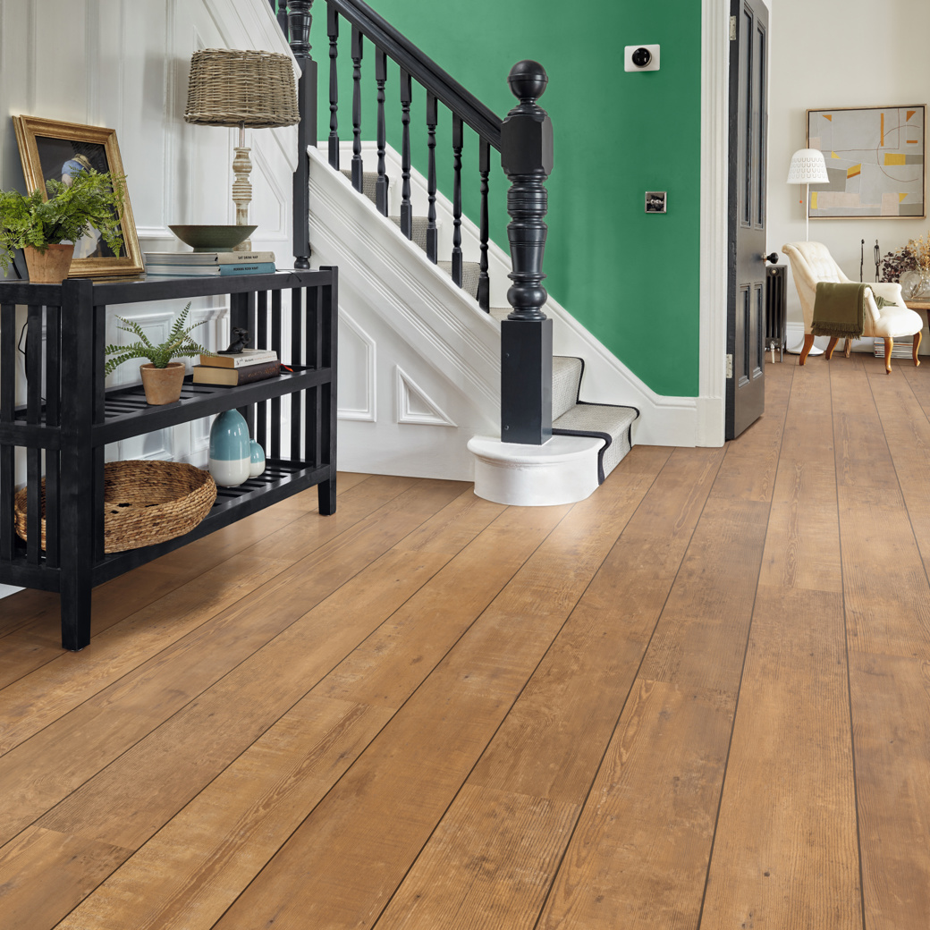 Hallway with Natural School Cedar VGW138T floors with DS06 design strips between for a shiplap look Van Gogh